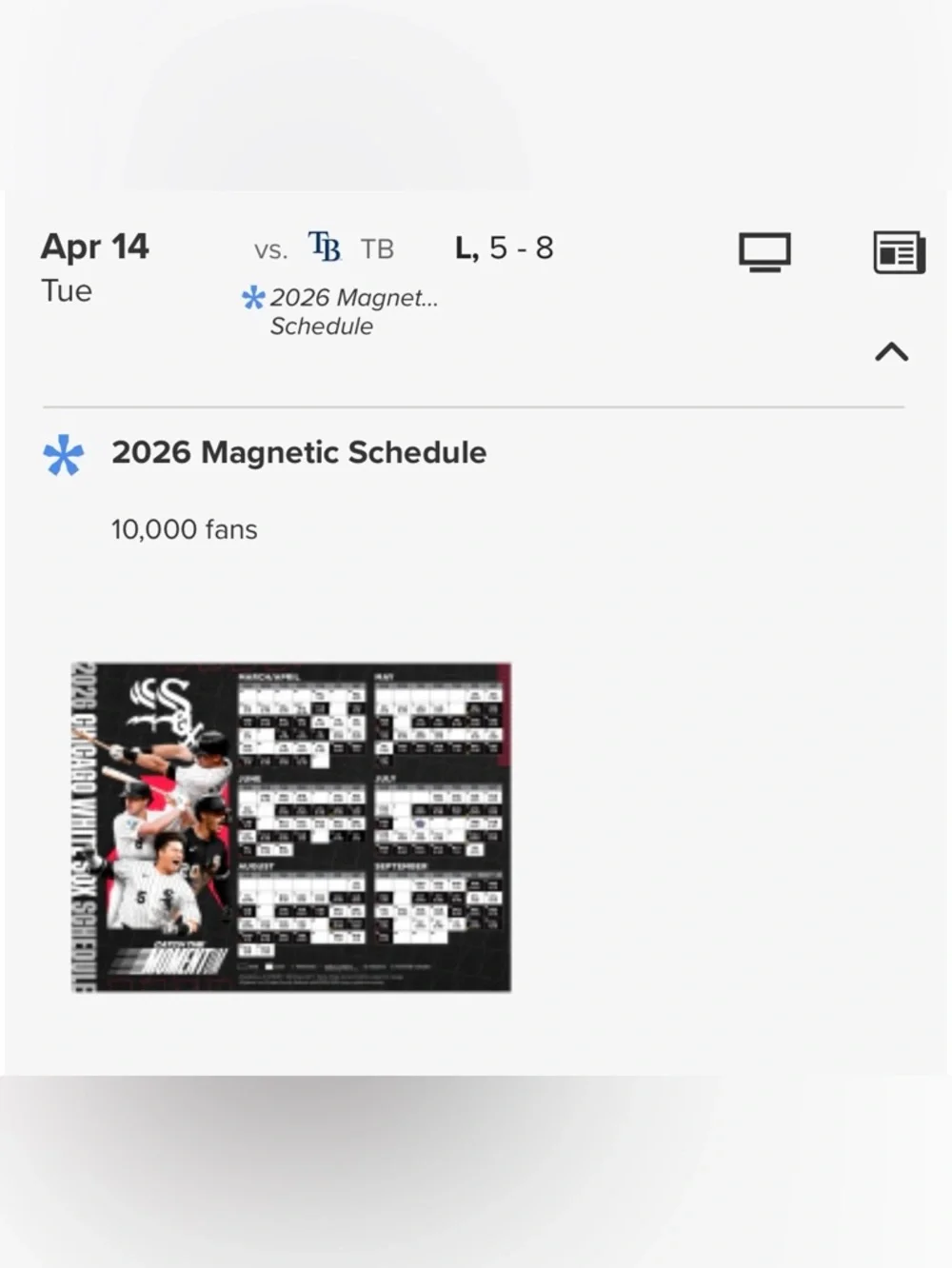 Chicago White Sox 2026 Magnetic Season Schedule Wall Poster - Black/White