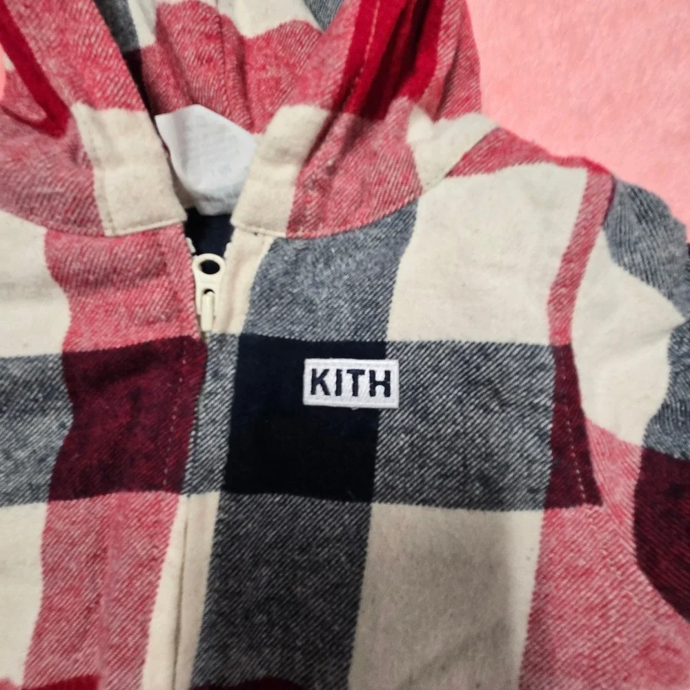 Kith Kids Plaid Hooded Onepiece Romper Jumpsuit Red Cream Blue Size 3-6 Months