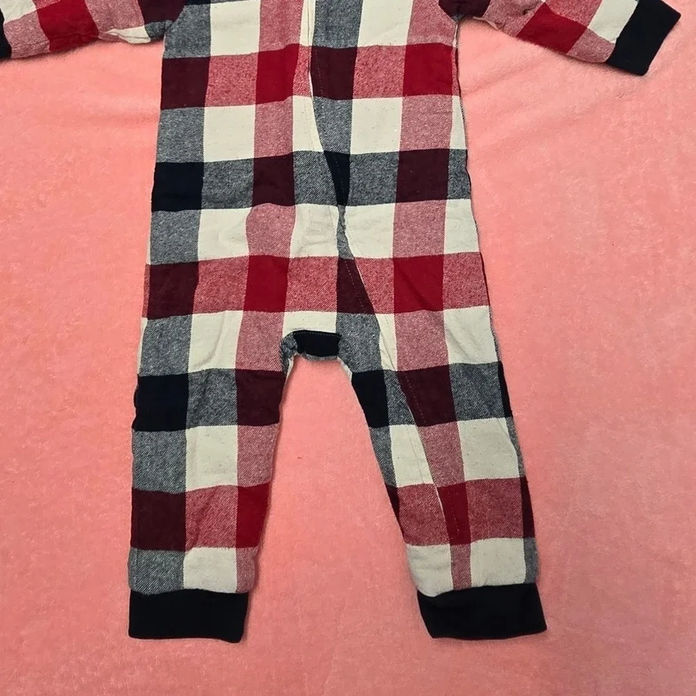 Kith Kids Plaid Hooded Onepiece Romper Jumpsuit Red Cream Blue Size 3-6 Months