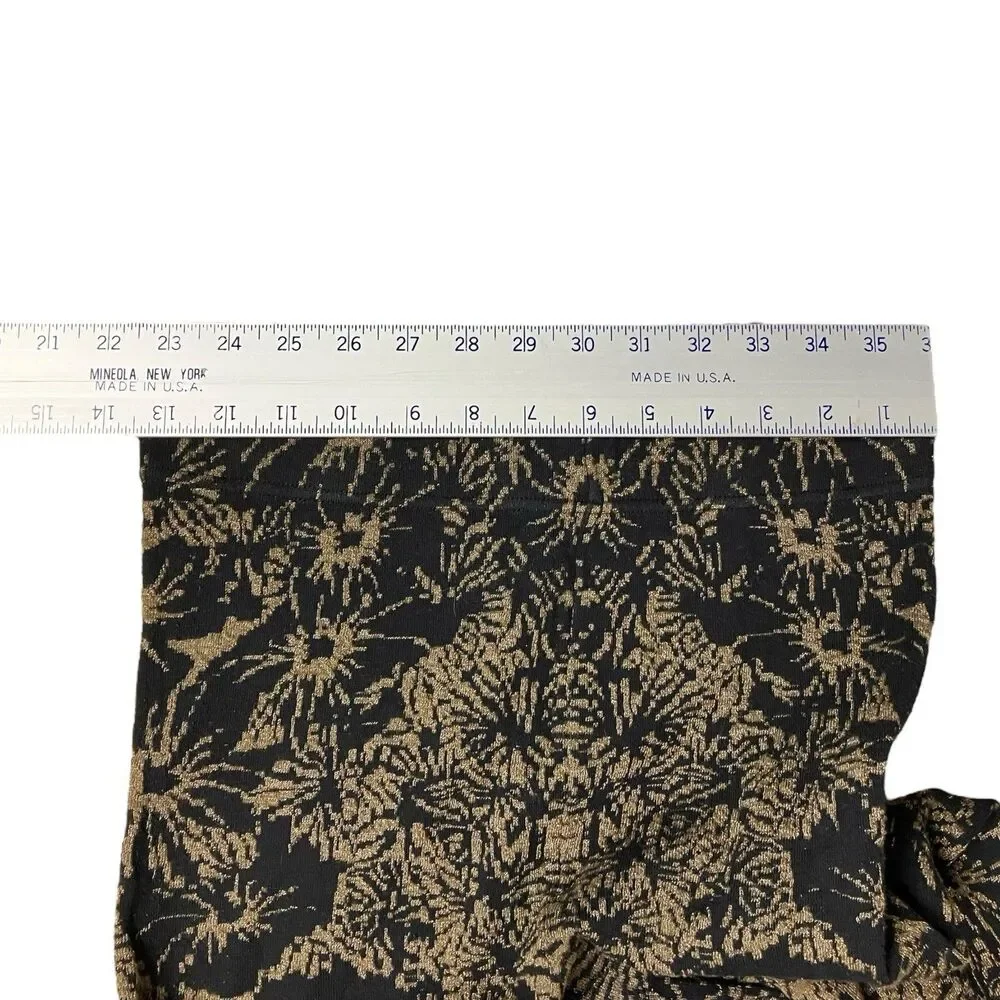 Free‎ People Gold Metallic Ornate Floral Print Leggings Black Boho
