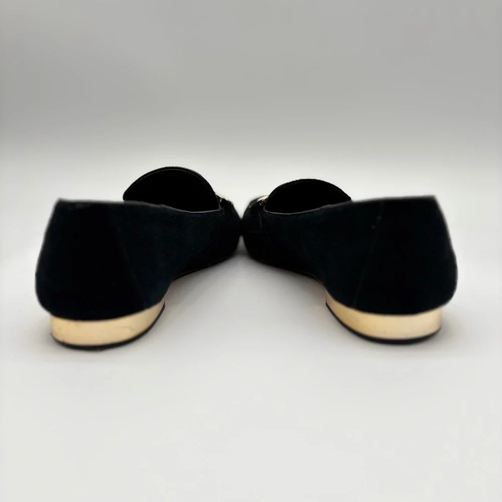 Donald J Pliner Hola Black Suede Gold Chain Link Loafers Womens7.5‎ M Flat Shoes