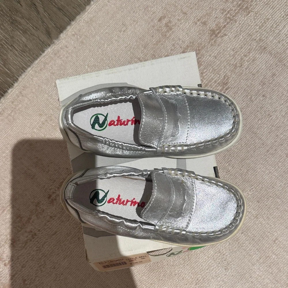 Naturino Silver Metallic Kids Penny Loafers