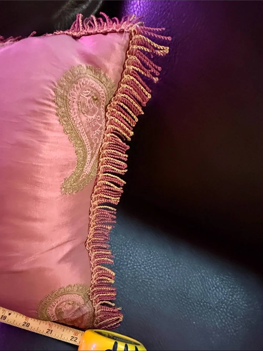 Fuchsia Paisley silk Fringe Accent Pillow - Decorative Throw 22by 12.