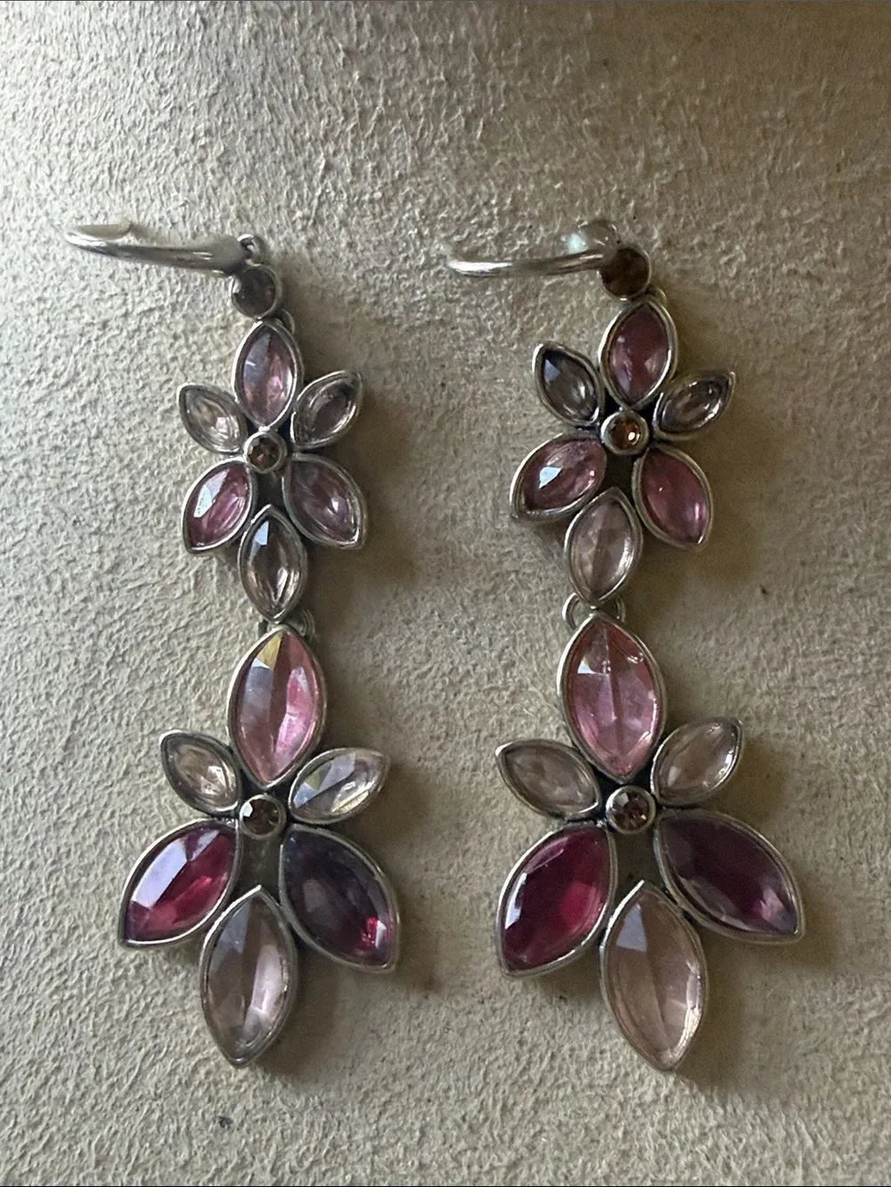 Ellen Tracy Pink Multi-Gem Flower Drop Earrings!